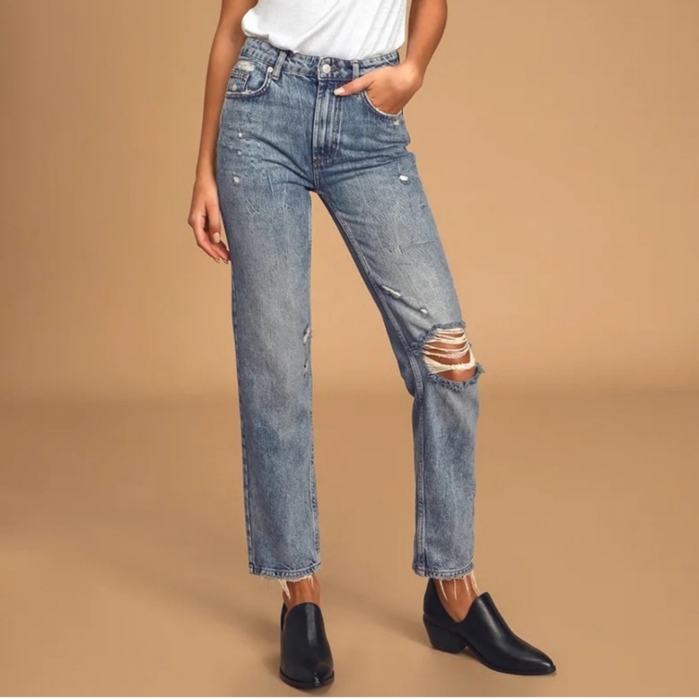 Free People Dakota Straight Leg Jeans High Rise Distressed 26
